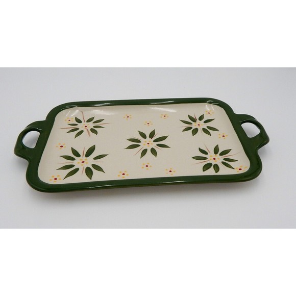 Temp-Tations By Tara Old World Green 13 Inch Rectangular Handled Platter - Picture 3 of 9